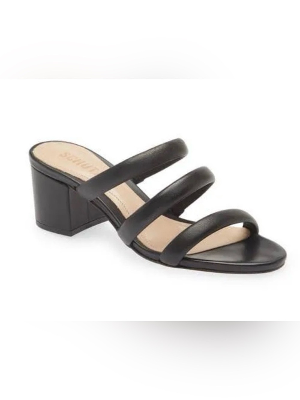 SCHUTZ Black Triple-Strap Mid Heel Sandals